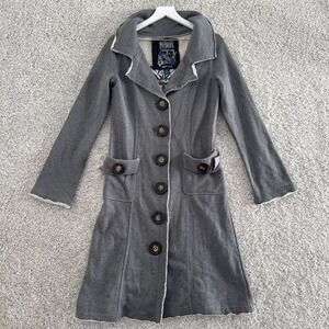 Millard Fillmore Anthropology Womens Small Dark Gray Cotton Long Coat Trench